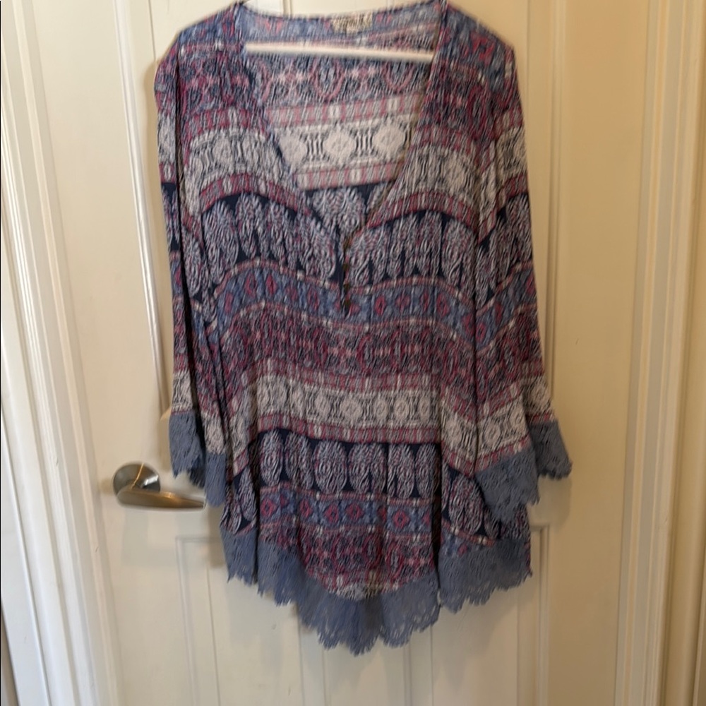 ONE WORLD Pink and Blue 3/4 Sleeve Tunic